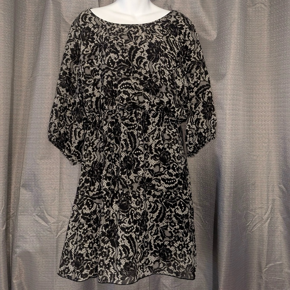 Plus Size Elegant Black Lace Print Dress